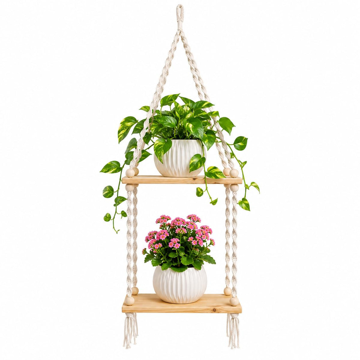 YOUD Plant Hanging Shelf with Wooden Rope | Use for Home Decor & Gift
