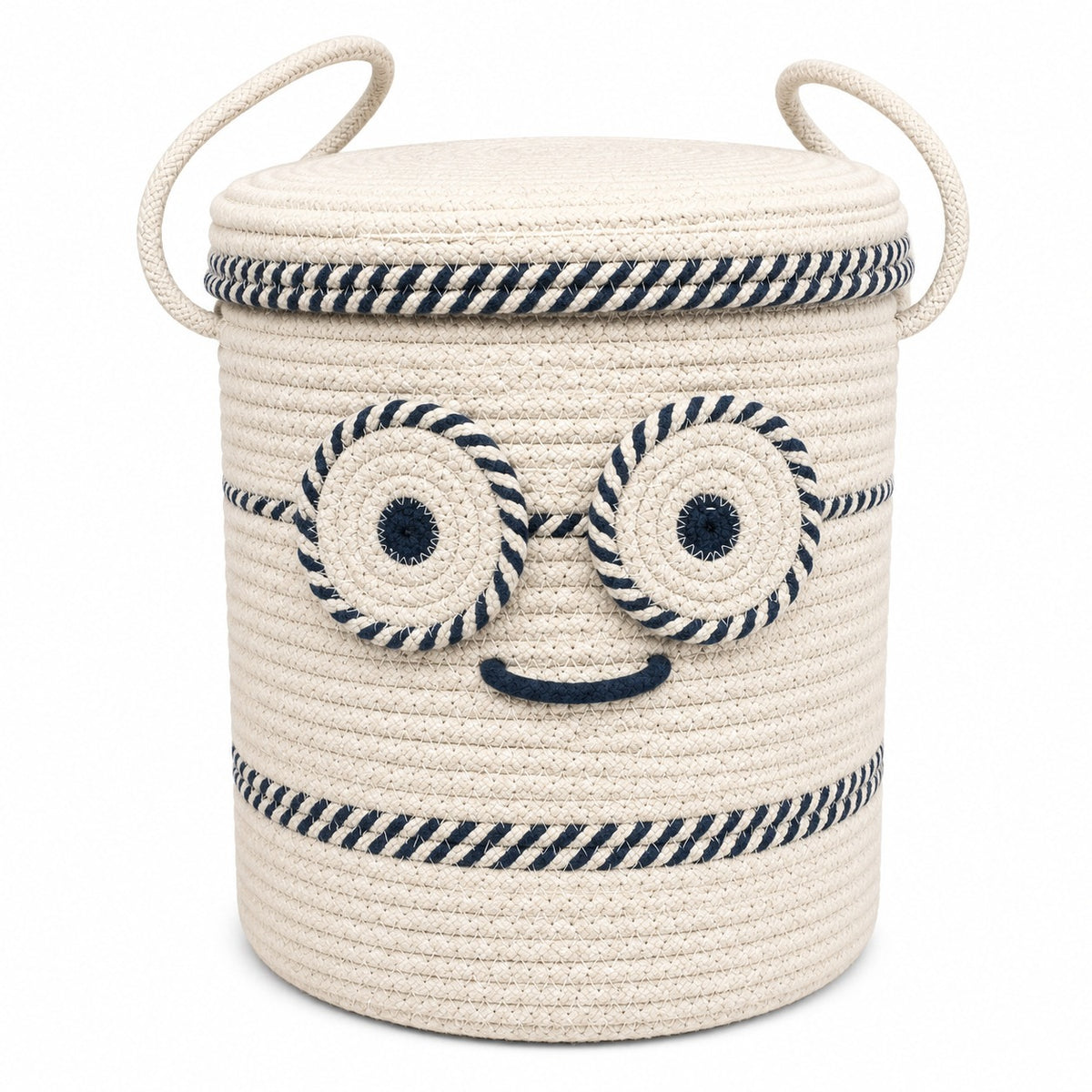 Youd Cute Animated Glasses Face Cotton Rope Basket with Lid