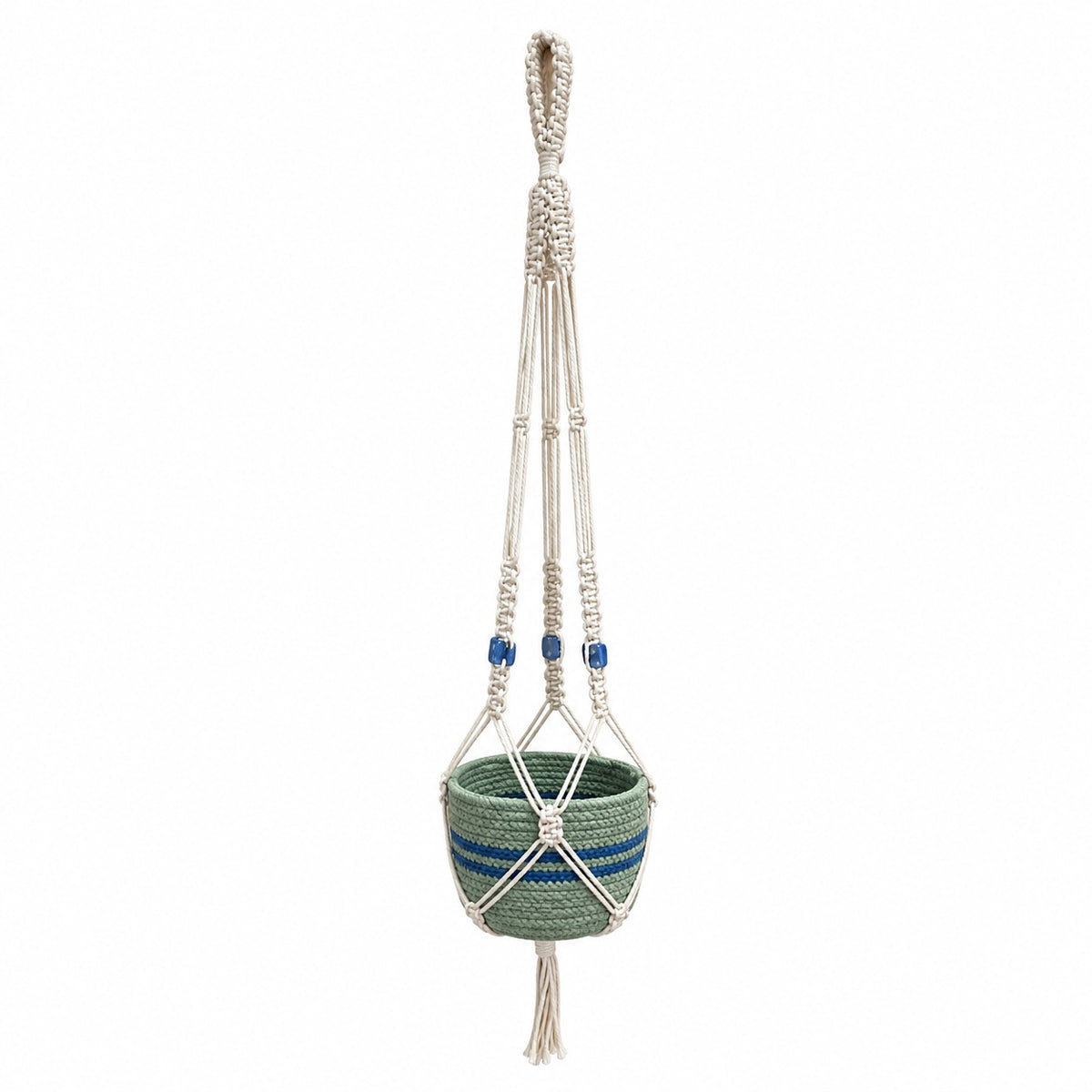 Youd Hanging Planter Basket with Blue Accent Beads