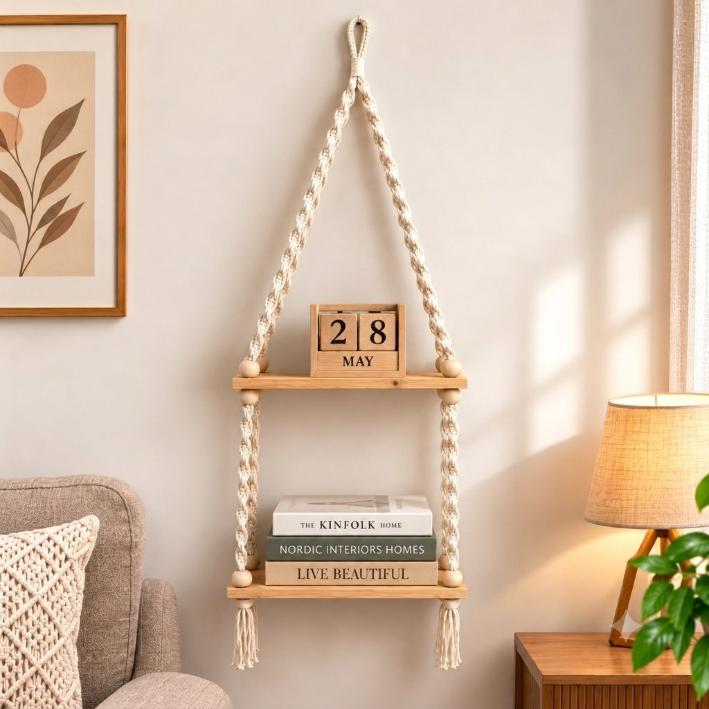 YOUD Plant Hanging Shelf with Wooden Rope | Use for Home Decor & Gift