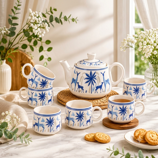 YOUD Ceramic 6 Tea Set with 1 Kettle