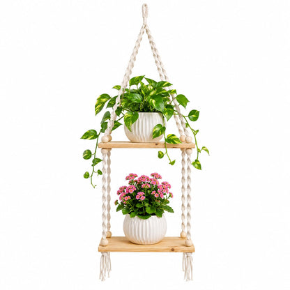 YOUD Plant Hanging Shelf with Wooden Rope | Use for Home Decor & Gift