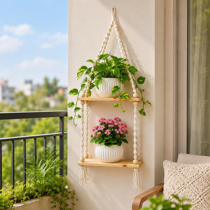 YOUD Plant Hanging Shelf with Wooden Rope | Use for Home Decor & Gift