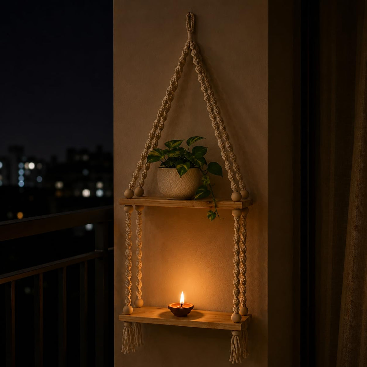YOUD Plant Hanging Shelf with Wooden Rope | Use for Home Decor & Gift