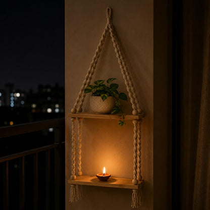 YOUD Plant Hanging Shelf with Wooden Rope | Use for Home Decor & Gift