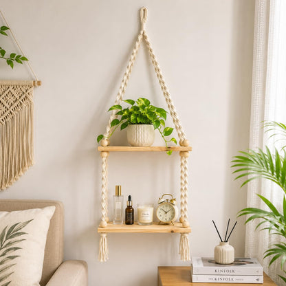 YOUD Plant Hanging Shelf with Wooden Rope | Use for Home Decor & Gift