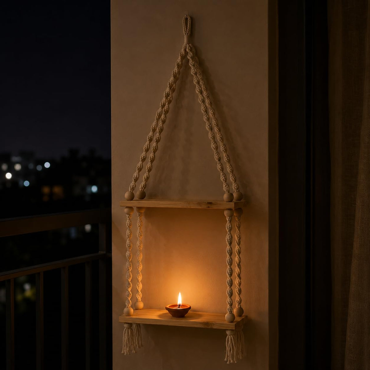 YOUD Plant Hanging Shelf with Wooden Rope | Use for Home Decor & Gift