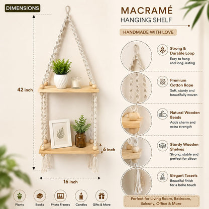 YOUD Plant Hanging Shelf with Wooden Rope | Use for Home Decor & Gift