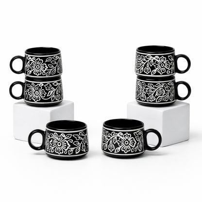 YOUD Premium Ceramic 6 Tea Set with 1 Kettle | Classic Design