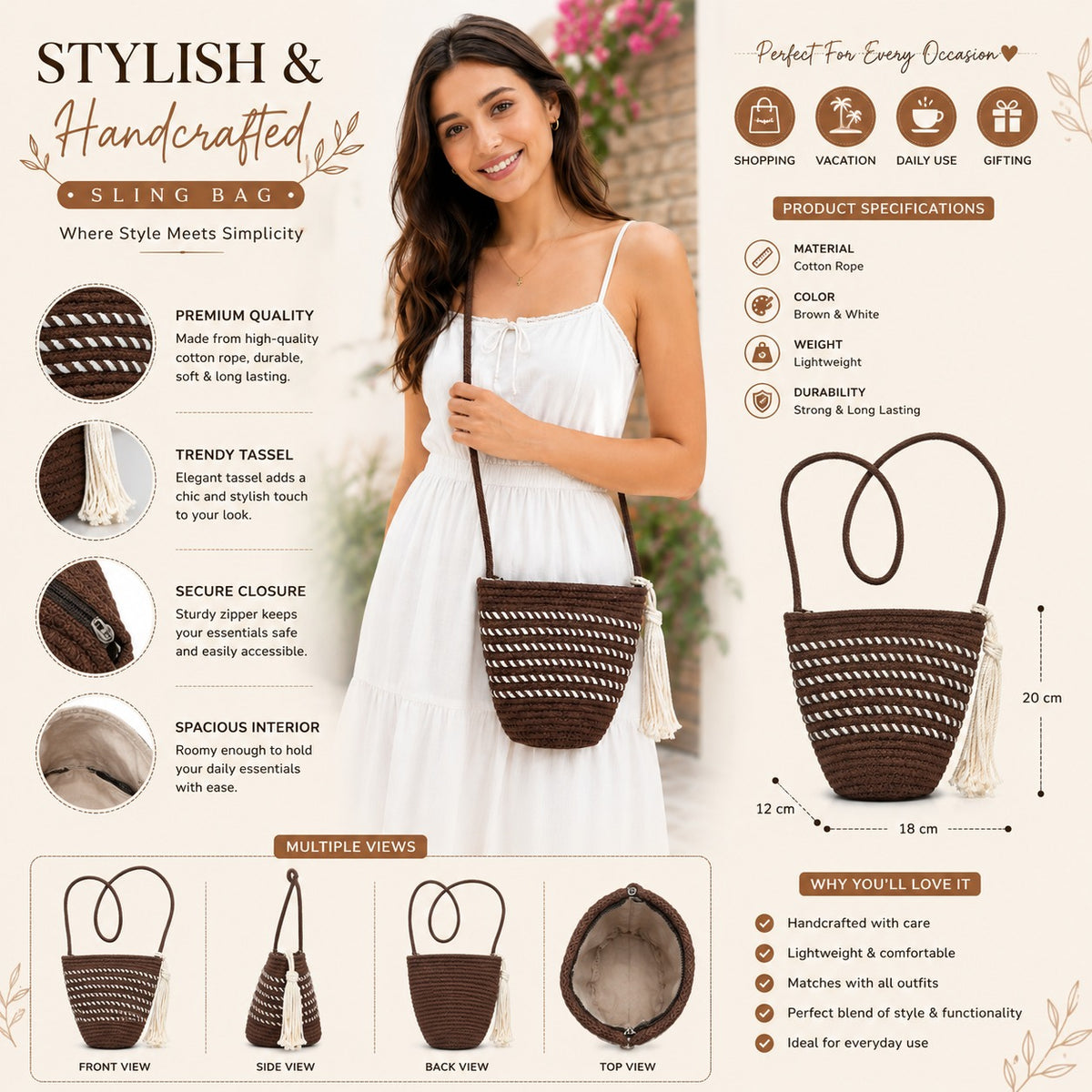 YOUD Sling Premium Cotton Stylish Bag for Women