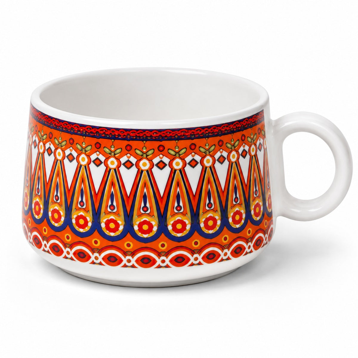 YOUD Red and Blue Patterned Ceramic Tea/Coffee Cup Set 6