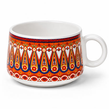 YOUD Red and Blue Patterned Ceramic Tea/Coffee Cup Set 6
