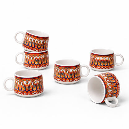 YOUD Red and Blue Patterned Ceramic Tea/Coffee Cup Set 6