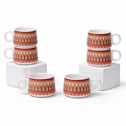 YOUD Red and Blue Patterned Ceramic Tea/Coffee Cup Set 6