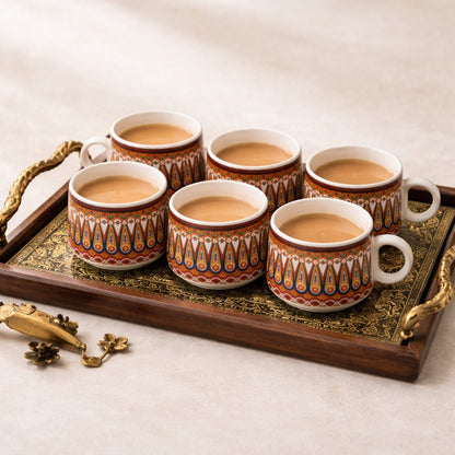 YOUD Red and Blue Patterned Ceramic Tea/Coffee Cup Set 6