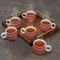 YOUD Red and Blue Patterned Ceramic Tea/Coffee Cup Set 6