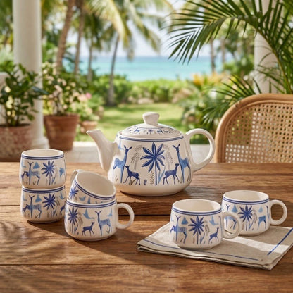 YOUD Ceramic 6 Tea Set with 1 Kettle