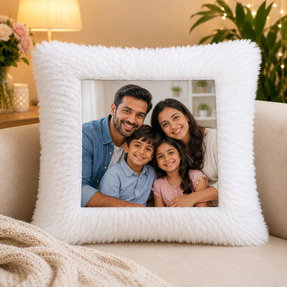 Youd Premium Square White Fur Photo Cushion