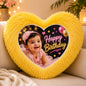 YOUD Yellow Fur Heart-Shaped Cushion with Customized Photo Print