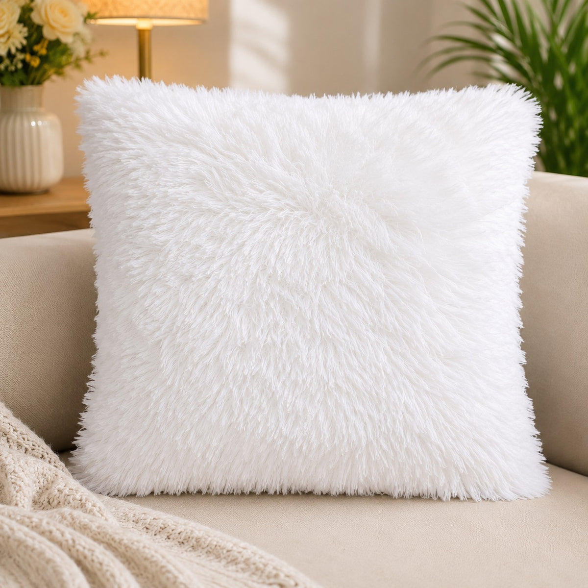 Youd Premium Square White Fur Photo Cushion