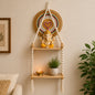 Youd Wooden Floating Hanging Shelf with Round Woven Wall Art