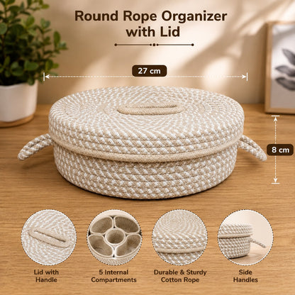 Youd Round Cotton Rope Serving Box with Removable Dividers