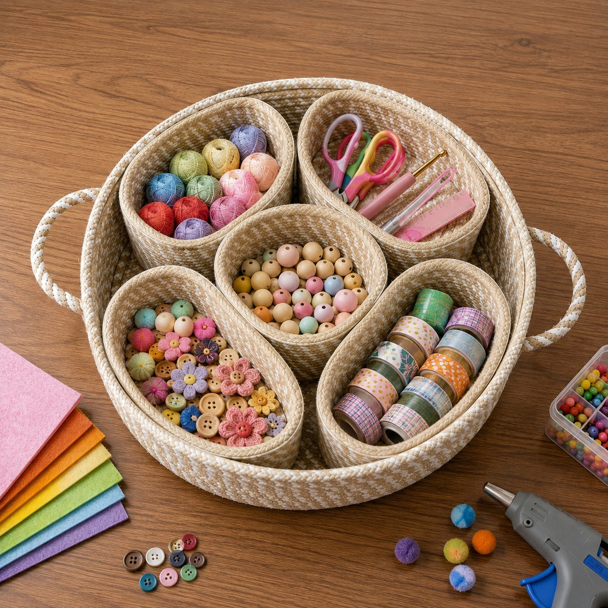 Youd Round Cotton Rope Serving Box with Removable Dividers