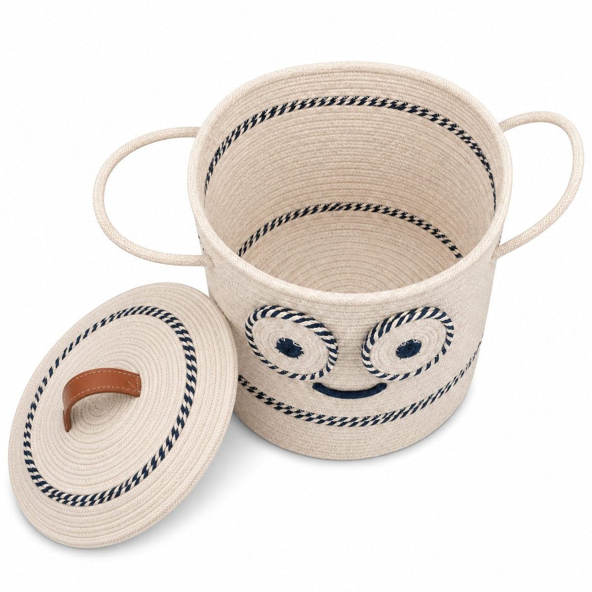 Youd Cute Animated Glasses Face Cotton Rope Basket with Lid
