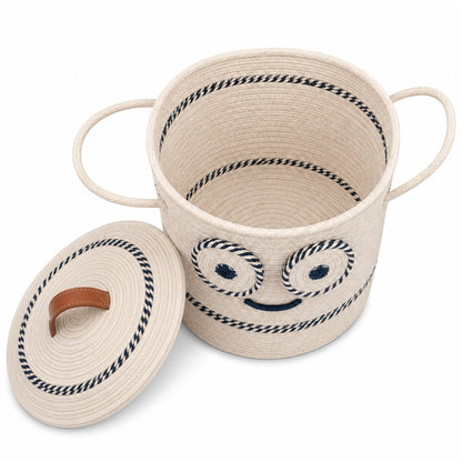 Youd Cute Animated Glasses Face Cotton Rope Basket with Lid