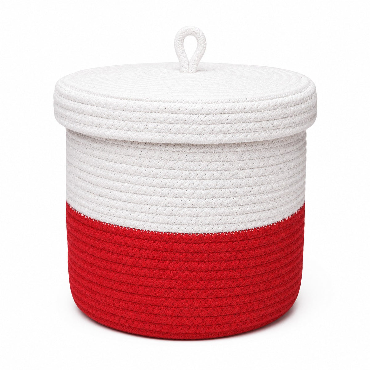 Youd Dual-Tone Red & White Woven Cotton Rope Basket with Lid