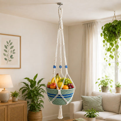 Youd Set of 2 Hanging Planters with Blue Accent Beads