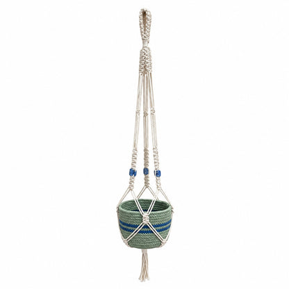 Youd Hanging Planter Basket with Blue Accent Beads