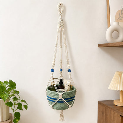 Youd Set of 2 Hanging Planters with Blue Accent Beads