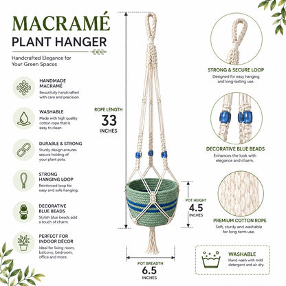 Youd Hanging Planter Basket with Blue Accent Beads