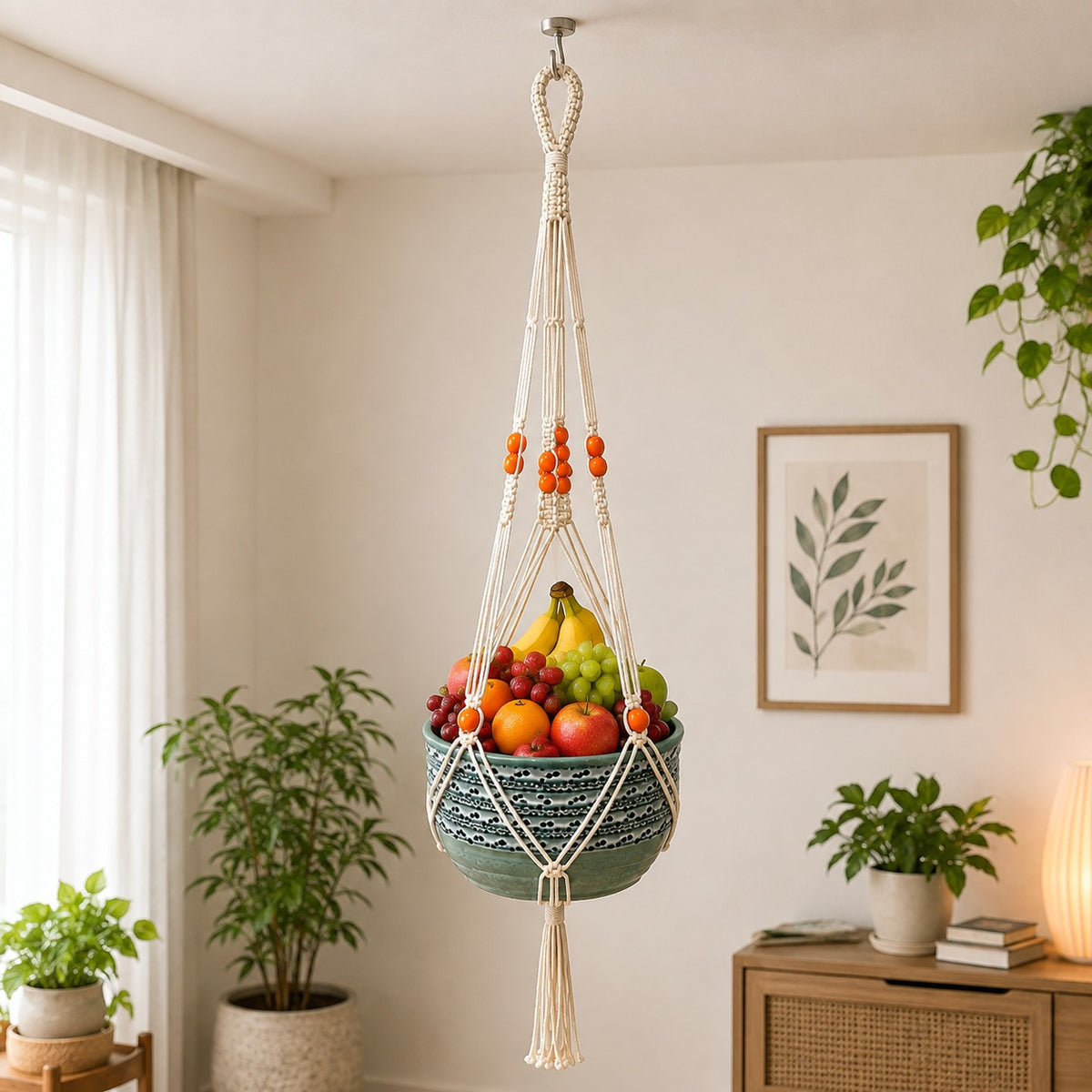 Youd Hanging Planter Basket with Yellow Accent Beads