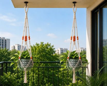 Youd Set of 2 Hanging Planters with Yellow Accent Beads