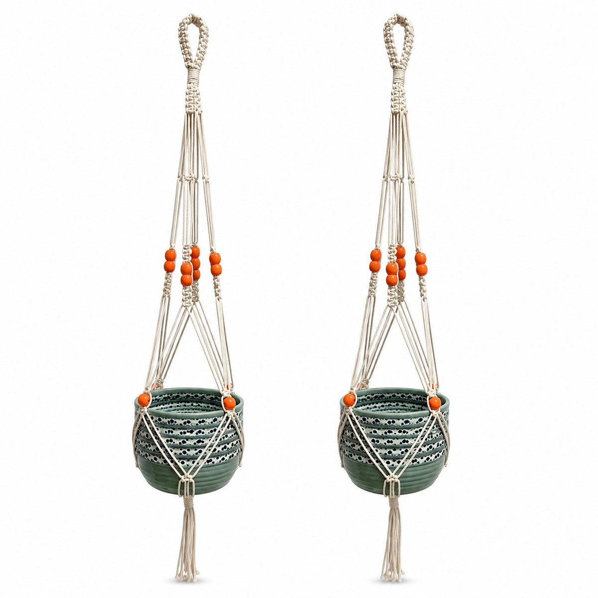 Youd Set of 2 Hanging Planters with Yellow Accent Beads