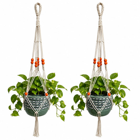 Youd Set of 2 Hanging Planters with Yellow Accent Beads