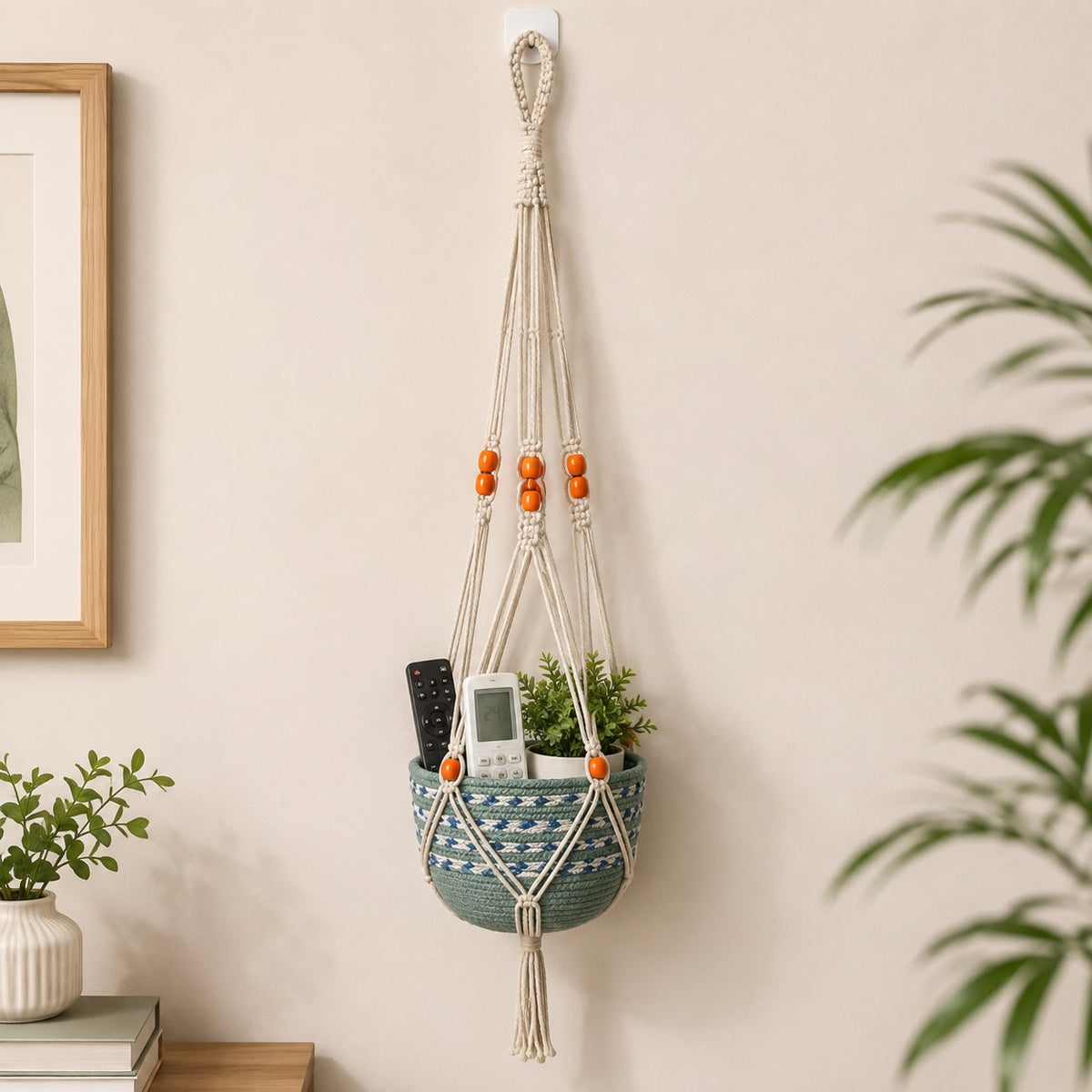 Youd Set of 2 Hanging Planters with Yellow Accent Beads