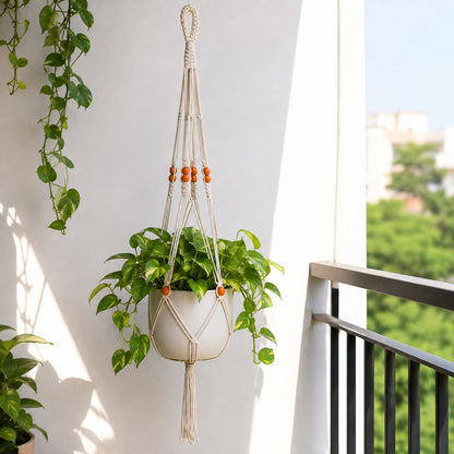 Youd Hanging Planter Basket with Yellow Accent Beads