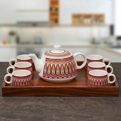 YOUD Premium Ceramic 6 Tea Cup Set with 1 Kettle | Ceramic Cups with Pot