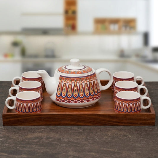 YOUD Premium Ceramic 6 Tea Cup Set with 1 Kettle | Ceramic Cups with Pot