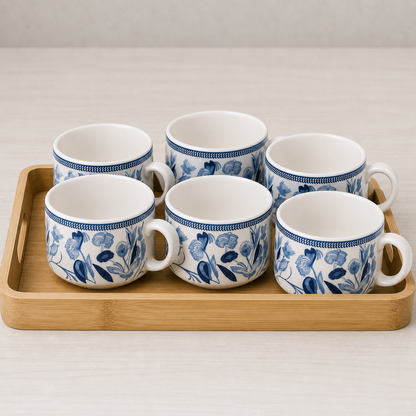 YOUD Blue and White Floral Ceramic Tea/Coffee Cup Set 6