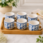 YOUD Blue and White Floral Ceramic Tea/Coffee Cup Set 6